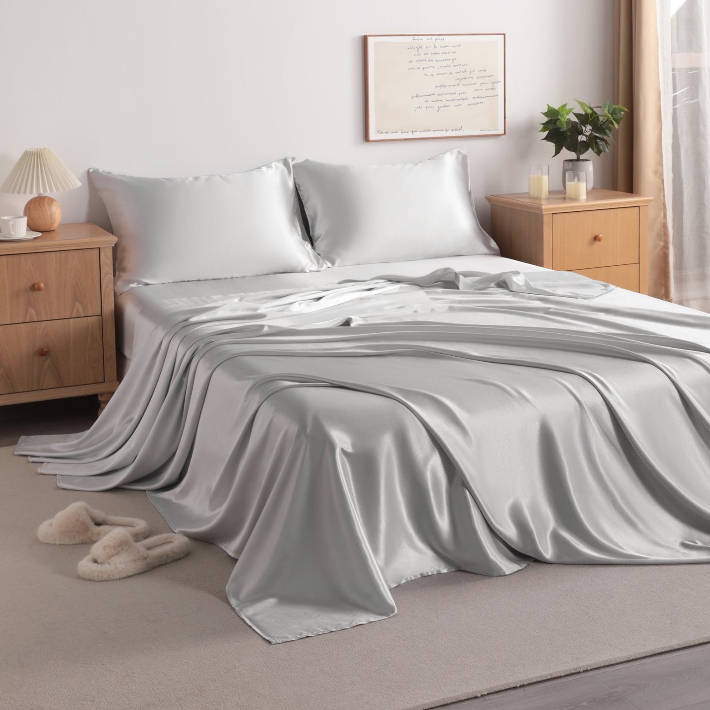 Silky satin bed sets or silky bedding set or fitted sheet set