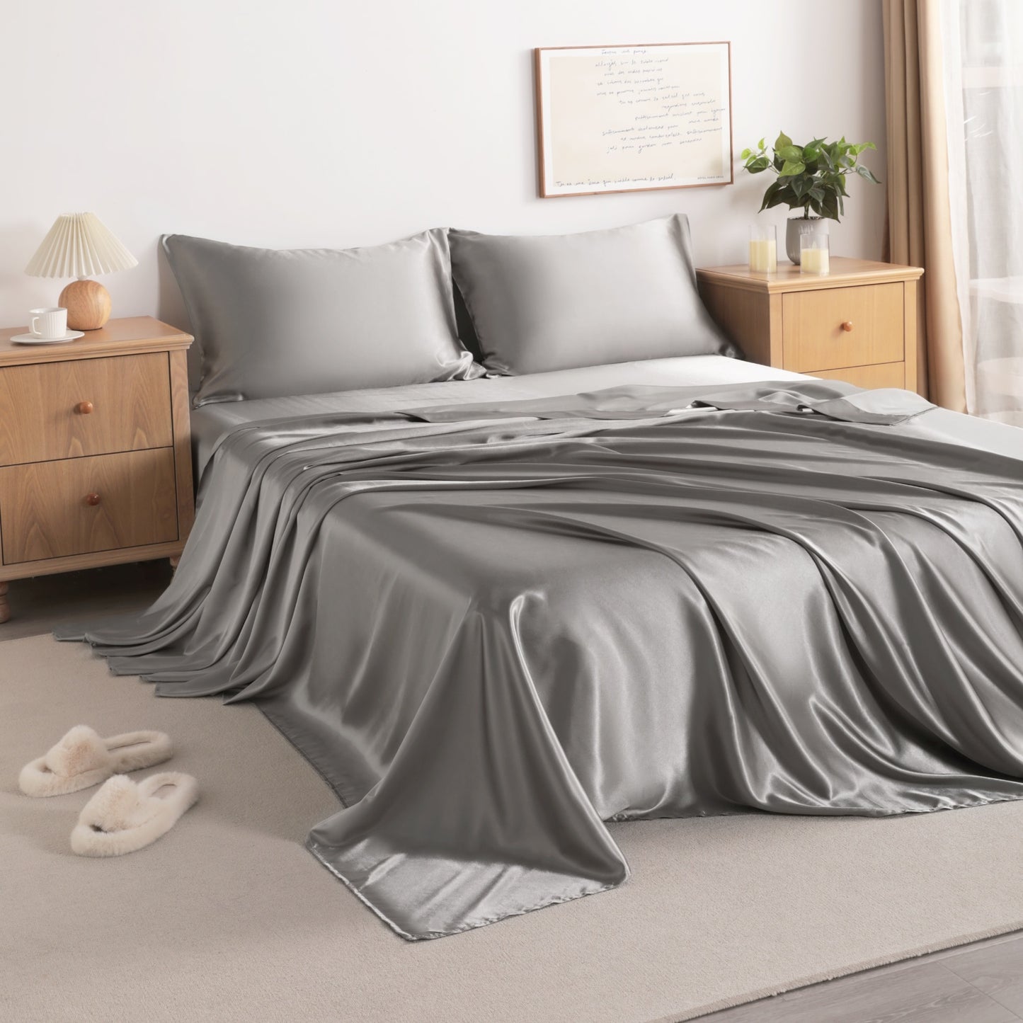 Silky satin bed sets or silky bedding set or fitted sheet set