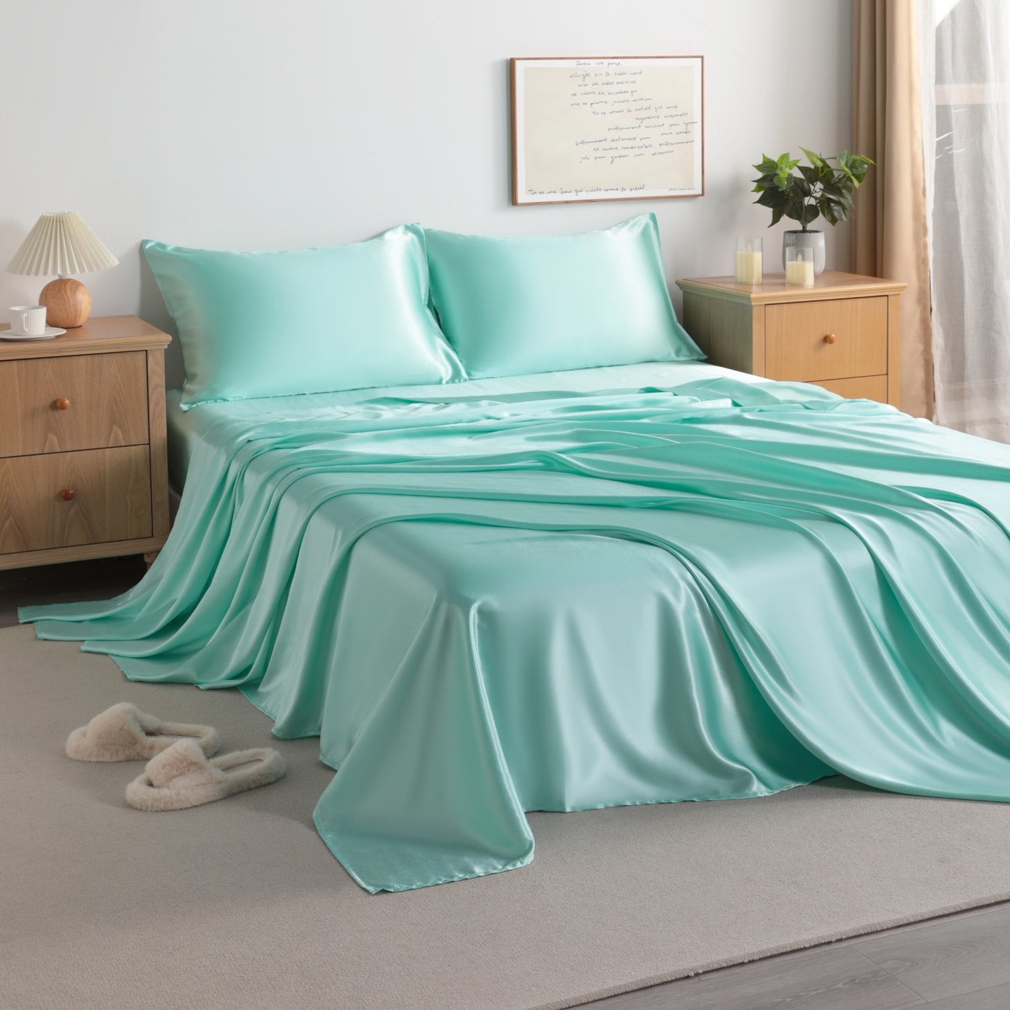 Silky satin bed sets or silky bedding set or fitted sheet set