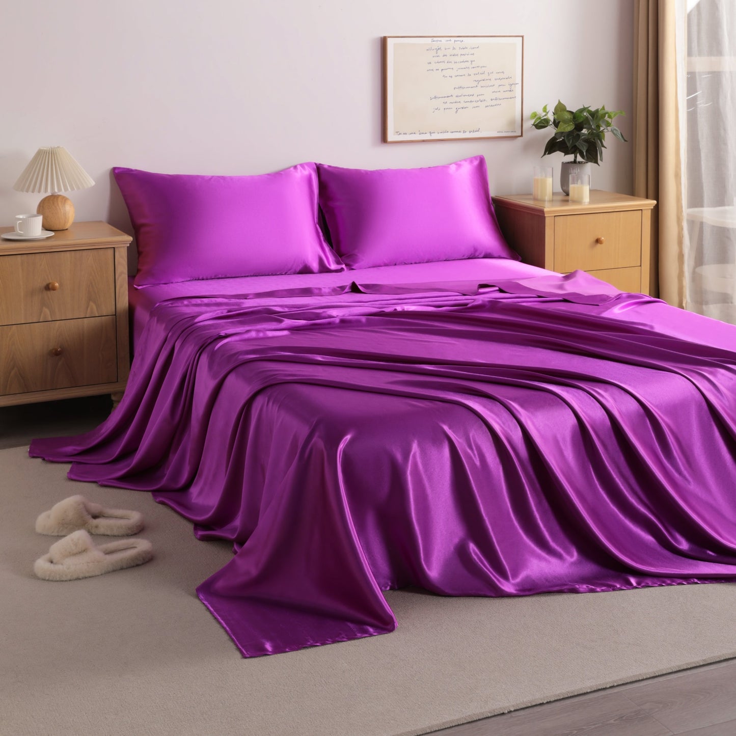 Silky satin bed sets or silky bedding set or fitted sheet set