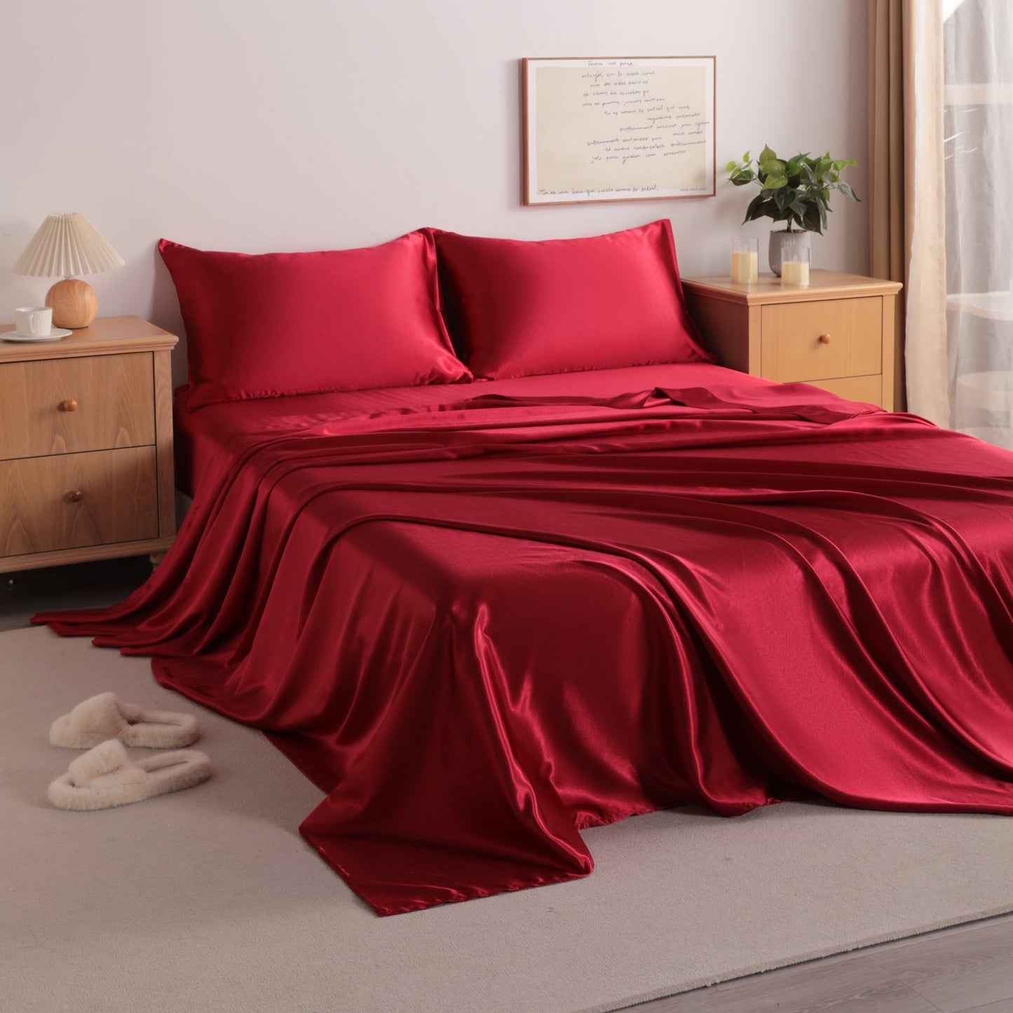 Silky satin bed sets or silky bedding set or fitted sheet set