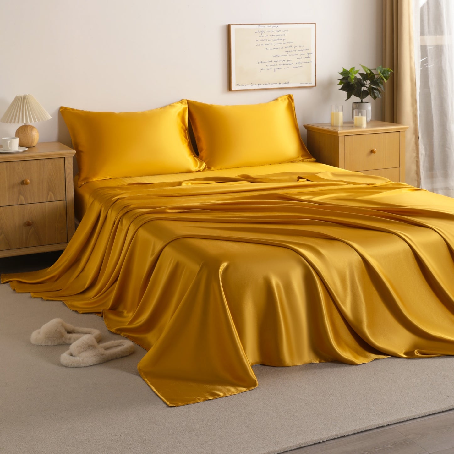 Silky satin bed sets or silky bedding set or fitted sheet set