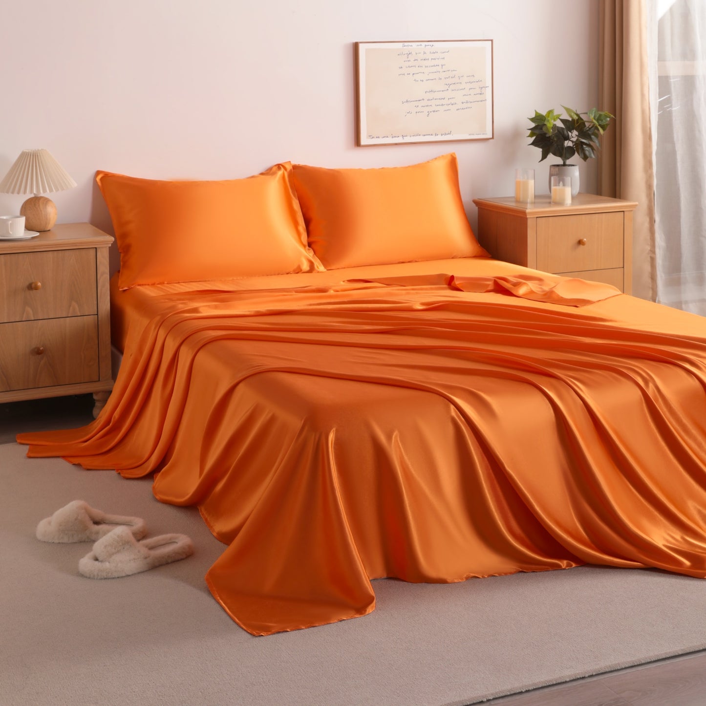 Silky satin bed sets or silky bedding set or fitted sheet set