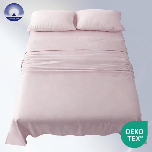 Lyocell cotton blend sheet set including flat fitted sheet pillowcase