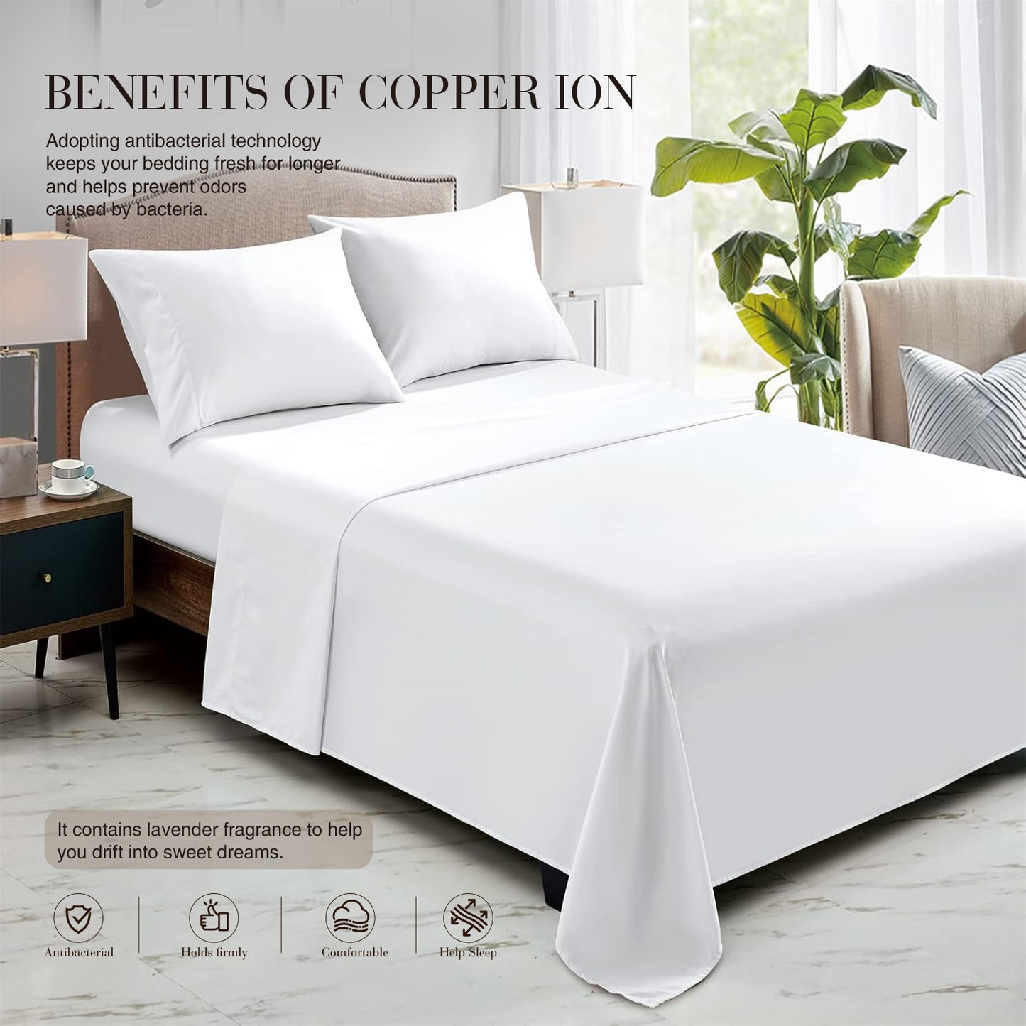 Copper Ion Antibacterial Fitted Sheet Set（Beige/Grey）