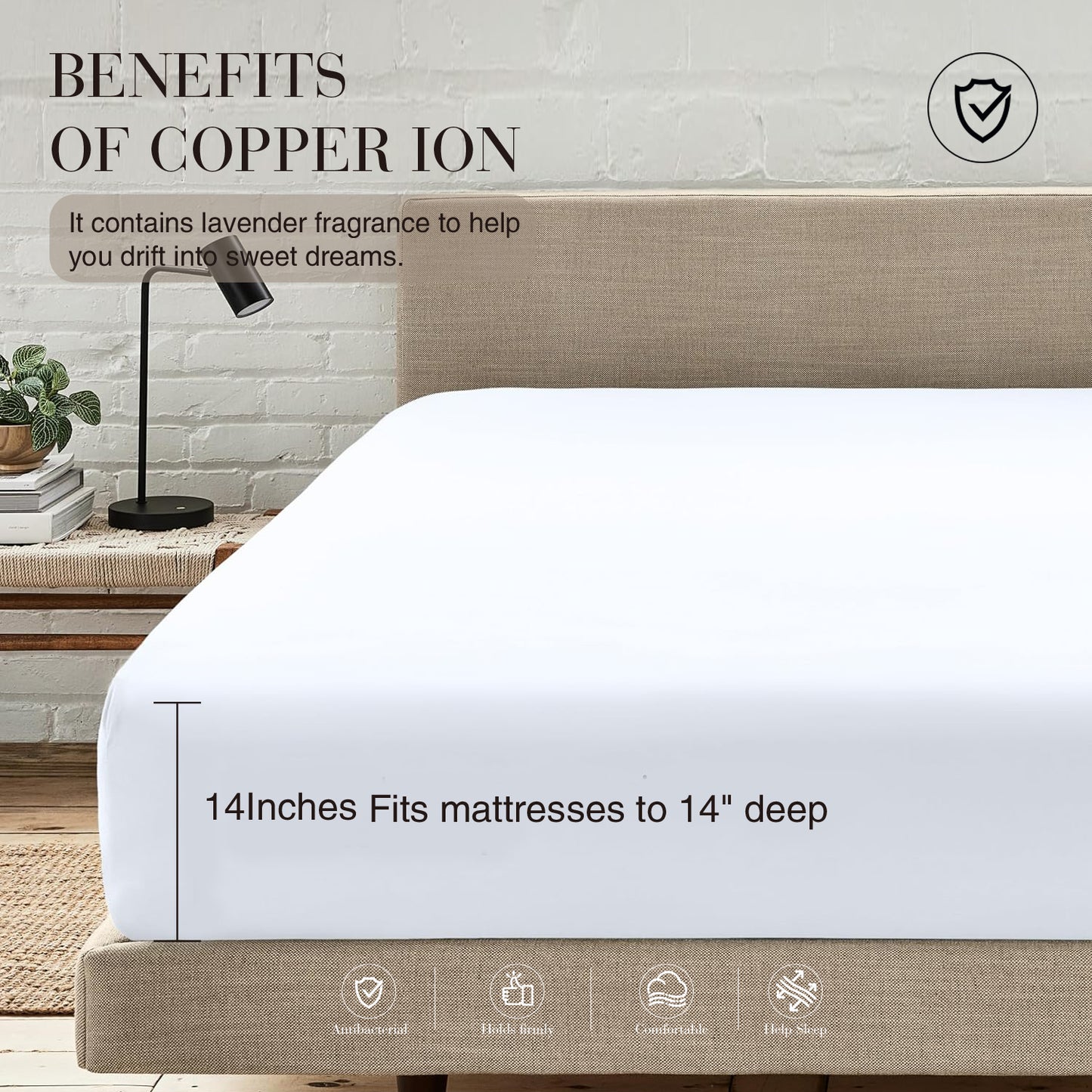 Copper Ion Antibacterial Fitted Sheet Set（Beige/Grey）