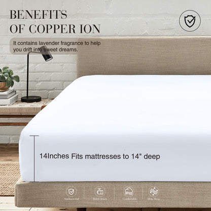 Copper Ion Antibacterial Fitted Sheet Set（Beige/Grey）