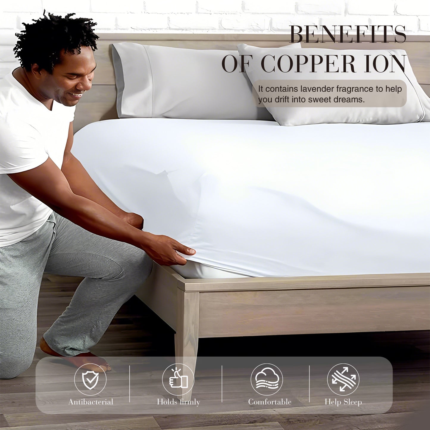 Copper Ion Antibacterial Fitted Sheet Set（Beige/Grey）